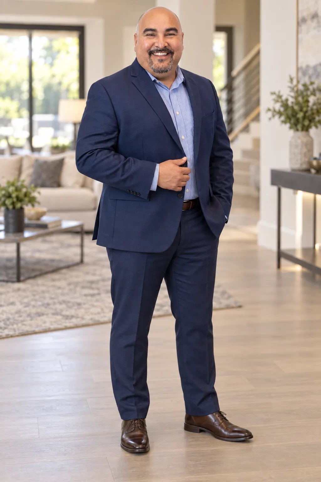Alan Bermudez in a modern living room, smiling toward the camera